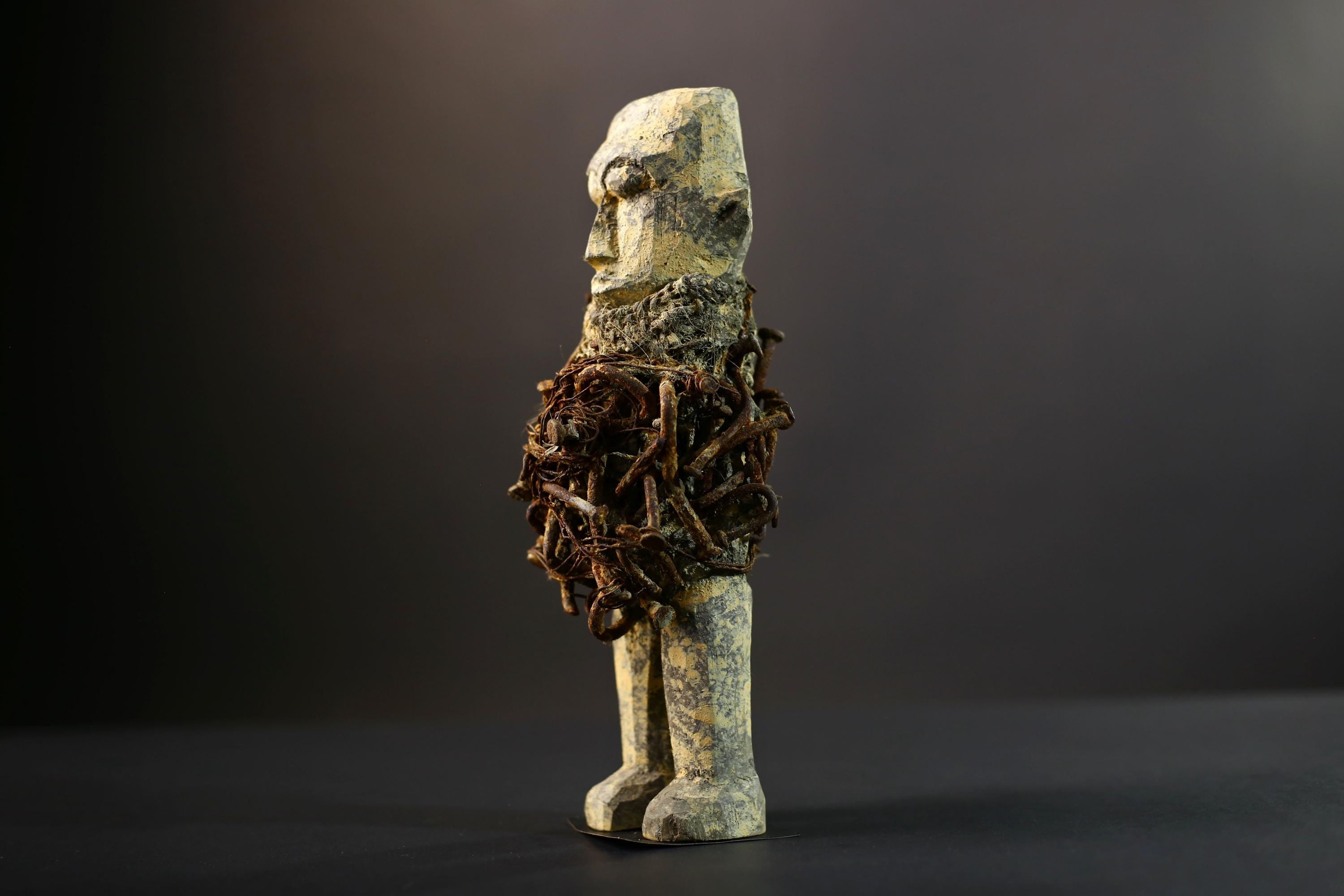 Kongo Nkisi Nkondi Figure | African Spirit Power Idol with Nails & Vines | Carved Ritual Sculpture | Central African Tribal Fetish Art-G5289