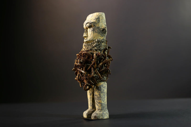 Kongo Nkisi Nkondi Figure | African Spirit Power Idol with Nails & Vines | Carved Ritual Sculpture | Central African Tribal Fetish Art-G5289