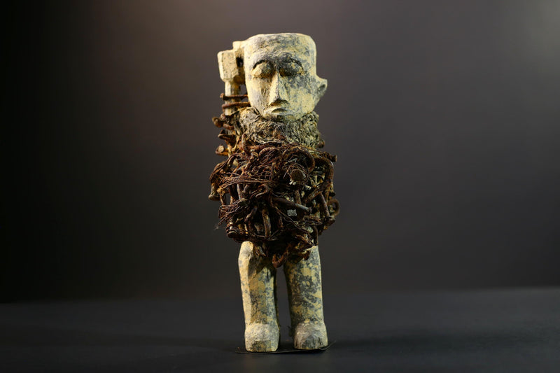 Kongo Nkisi Nkondi Figure | African Spirit Power Idol with Nails & Vines | Carved Ritual Sculpture | Central African Tribal Fetish Art-G5289