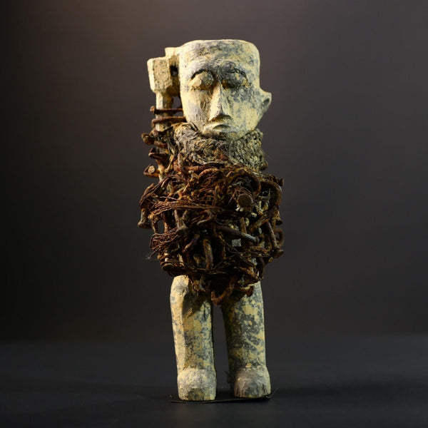 Kongo Nkisi Nkondi Figure | African Spirit Power Idol with Nails & Vines | Carved Ritual Sculpture | Central African Tribal Fetish Art-G5289