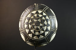 African Bamileke tribal shield wall decor hand carved Cameroon art geometric wood pattern ceremonial ethnic design interior accent-G5362