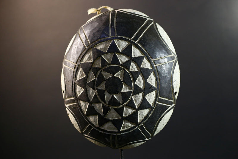 African Bamileke tribal shield wall decor hand carved Cameroon art geometric wood pattern ceremonial ethnic design interior accent-G5362