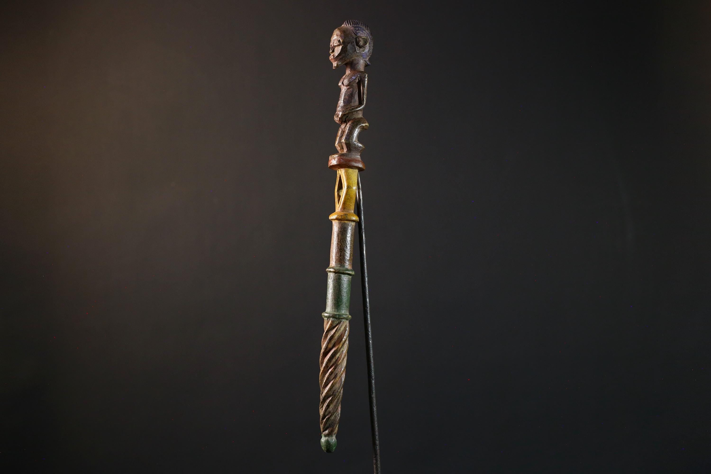 African ceremonial staff carved tribal ritual decor wood sculpture ethnic symbol African figure pole African art primitive stick decor-G5376
