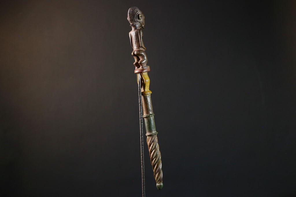 African ceremonial staff carved tribal ritual decor wood sculpture ethnic symbol African figure pole African art primitive stick decor-G5376