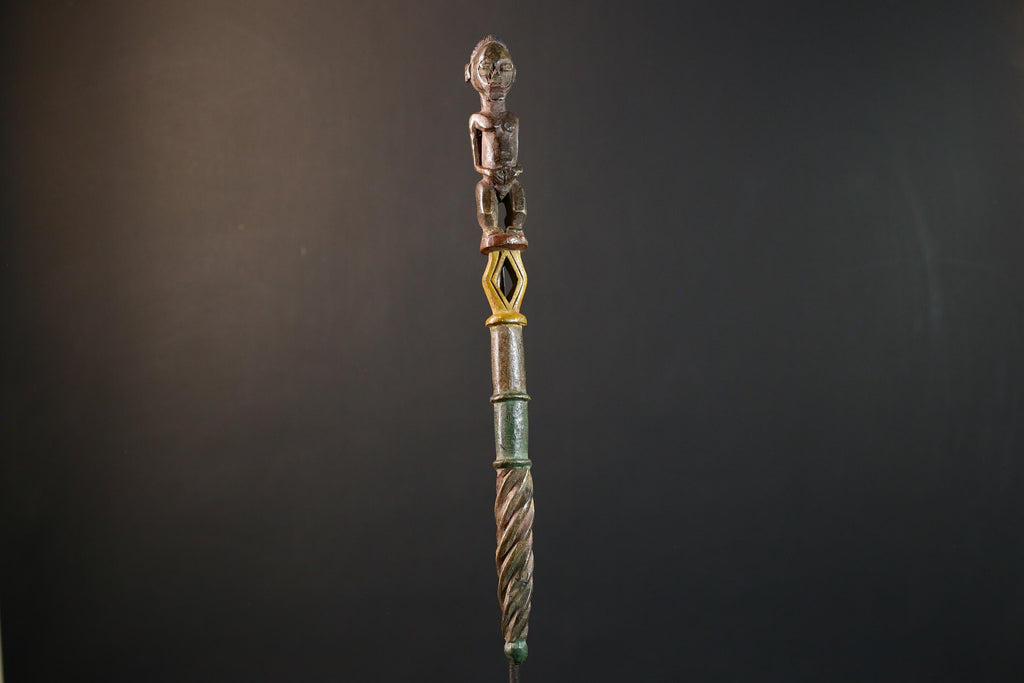 African ceremonial staff carved tribal ritual decor wood sculpture ethnic symbol African figure pole African art primitive stick decor-G5376