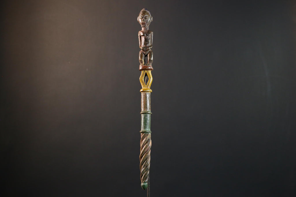 African ceremonial staff carved tribal ritual decor wood sculpture ethnic symbol African figure pole African art primitive stick decor-G5376
