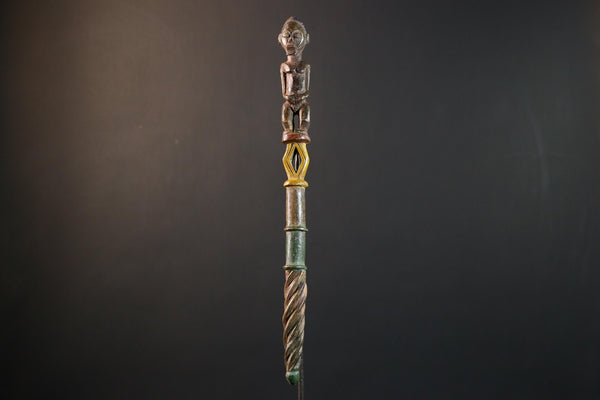African ceremonial staff carved tribal ritual decor wood sculpture ethnic symbol African figure pole African art primitive stick decor-G5376
