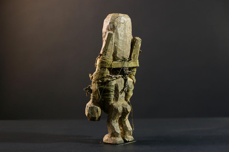 African Songye fetish figure wood sculpture power carving tribal statue ritual art Congo magic doll protection totem fiber bound decor-G5374