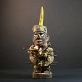 African Nkisi Nkondi power statue nailed fetish figure Congo tribal protector carved wood yellow shell charm justice ritual art decor-G5370