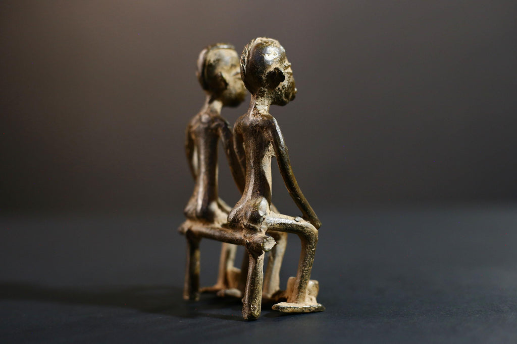 African bronze couple statue tribal seated figures handmade bronze Lobi Baule style fertility altar sculpture spiritual ethnic decor-G5368