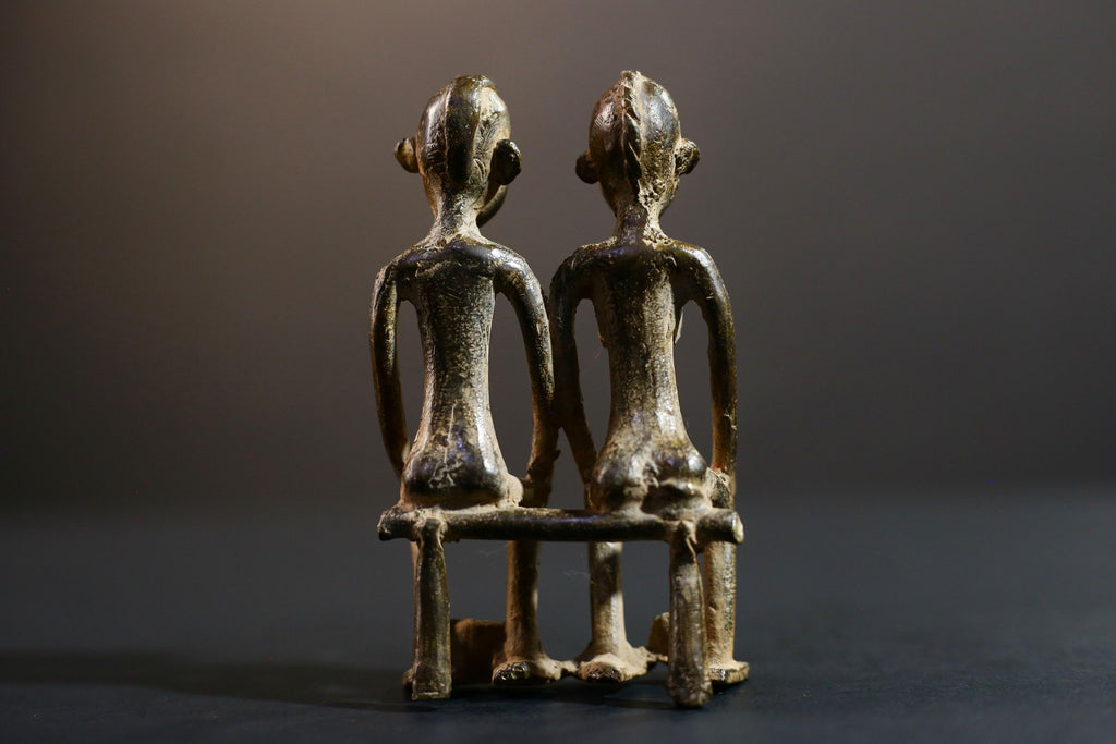 African bronze couple statue tribal seated figures handmade bronze Lobi Baule style fertility altar sculpture spiritual ethnic decor-G5368