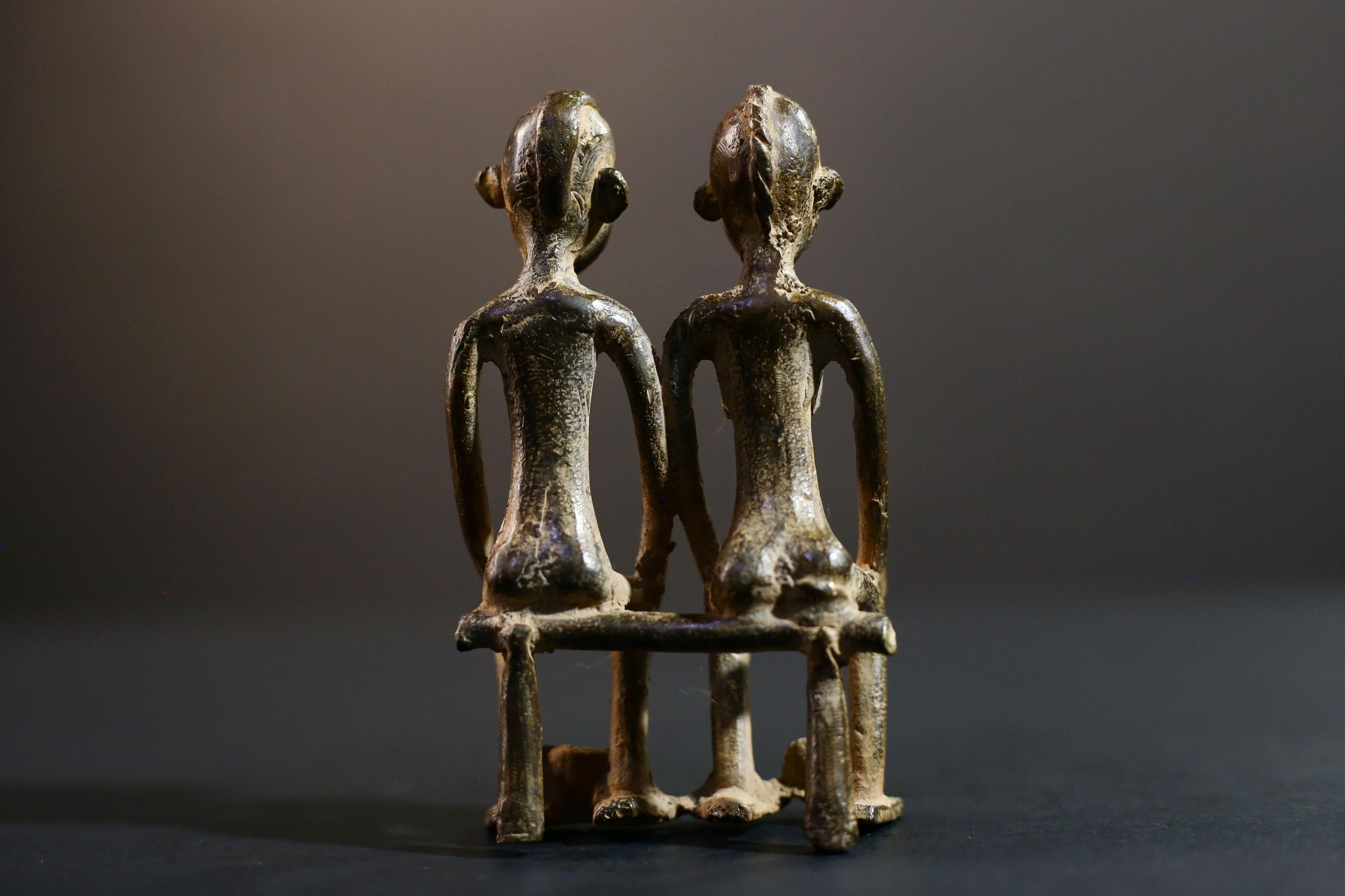 African bronze couple statue tribal seated figures handmade bronze Lobi Baule style fertility altar sculpture spiritual ethnic decor-G5368