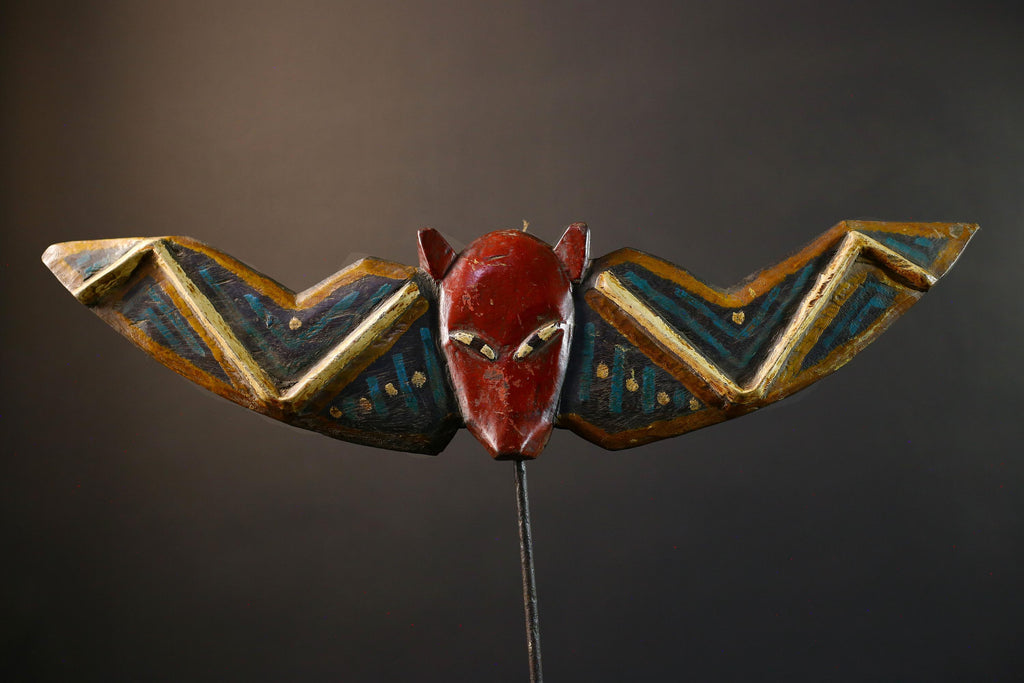 African Bwa butterfly mask wall art tribal spirit decor painted wood Burkina Faso mask wings symbolic traditional handmade cultural-G5366