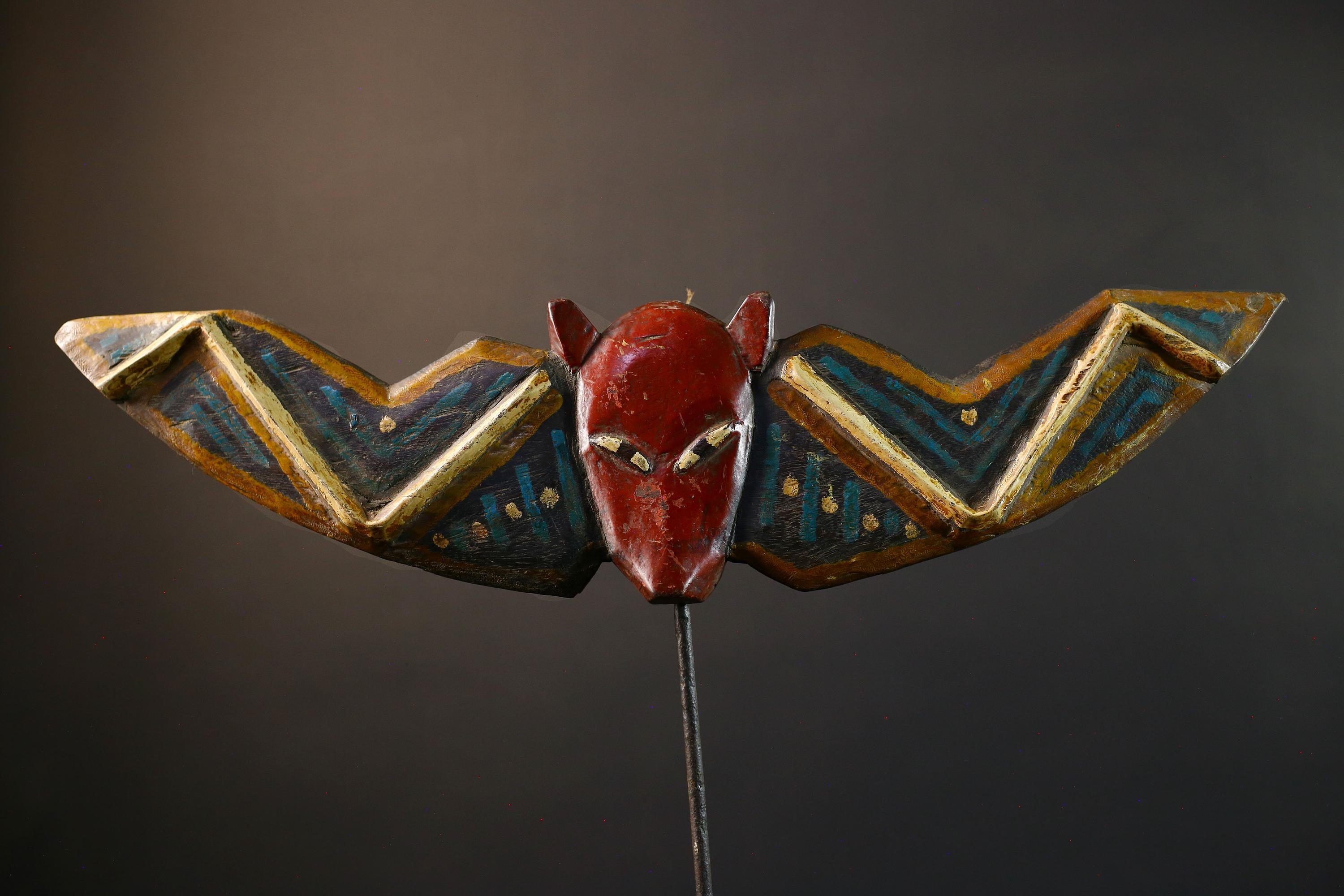 African Bwa butterfly mask wall art tribal spirit decor painted wood Burkina Faso mask wings symbolic traditional handmade cultural-G5366