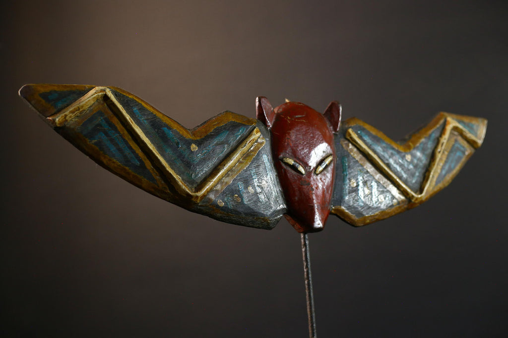 African Bwa butterfly mask wall art tribal spirit decor painted wood Burkina Faso mask wings symbolic traditional handmade cultural-G5366