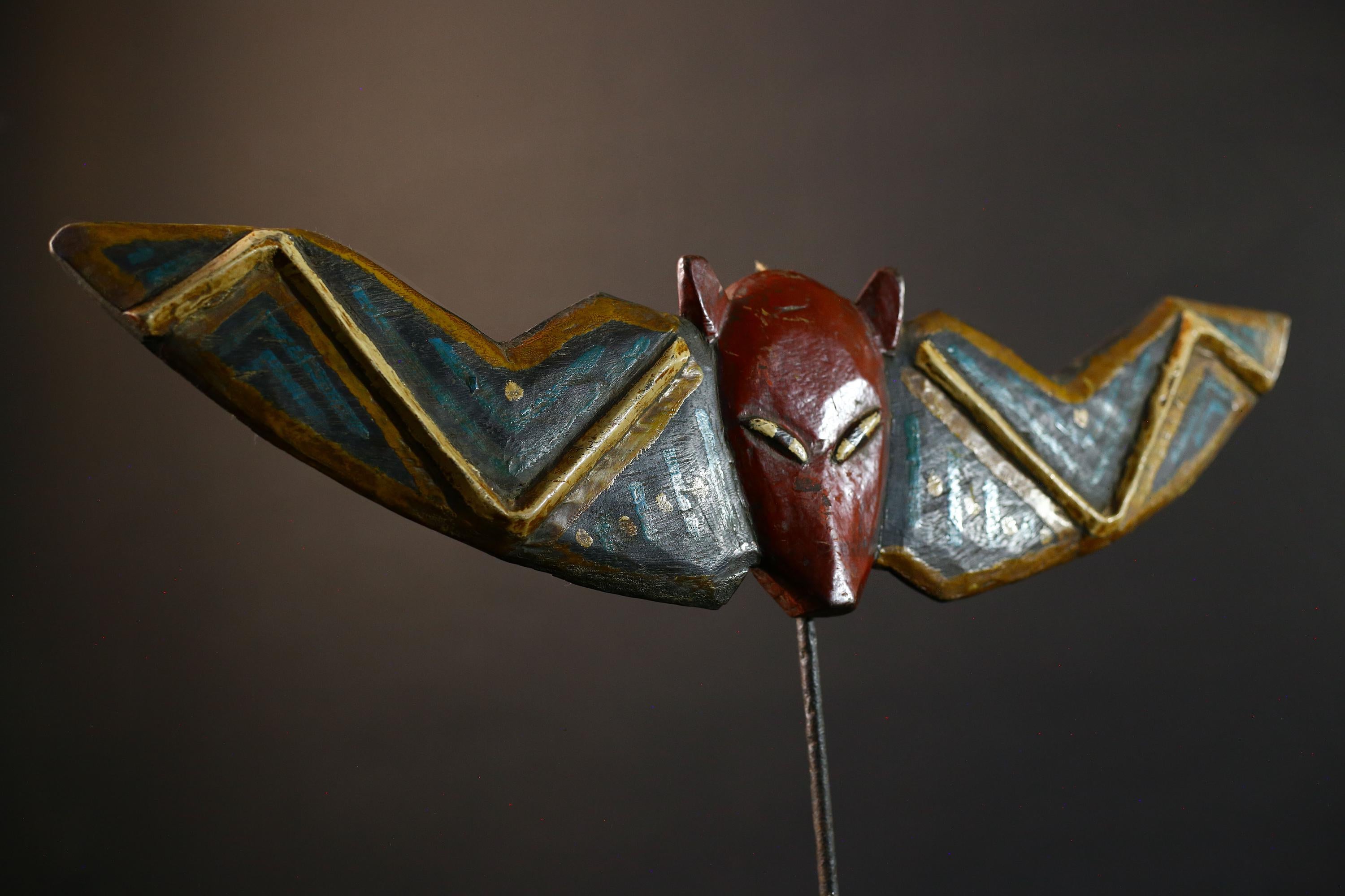 African Bwa butterfly mask wall art tribal spirit decor painted wood Burkina Faso mask wings symbolic traditional handmade cultural-G5366