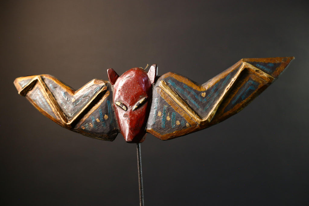 African Bwa butterfly mask wall art tribal spirit decor painted wood Burkina Faso mask wings symbolic traditional handmade cultural-G5366