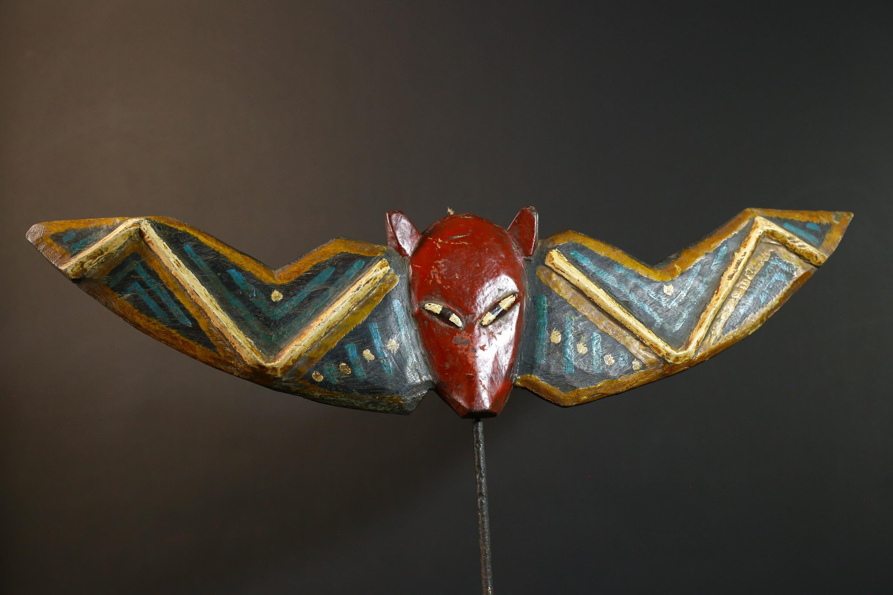 African Bwa butterfly mask wall art tribal spirit decor painted wood Burkina Faso mask wings symbolic traditional handmade cultural-G5366