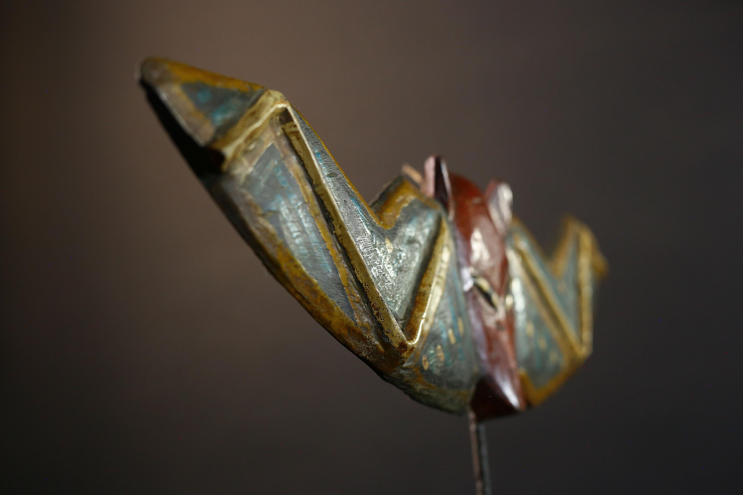 African Bwa butterfly mask wall art tribal spirit decor painted wood Burkina Faso mask wings symbolic traditional handmade cultural-G5366