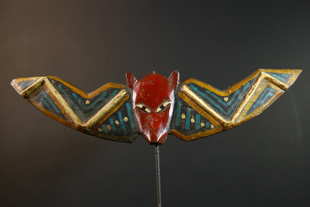 African Bwa butterfly mask wall art tribal spirit decor painted wood Burkina Faso mask wings symbolic traditional handmade cultural-G5366