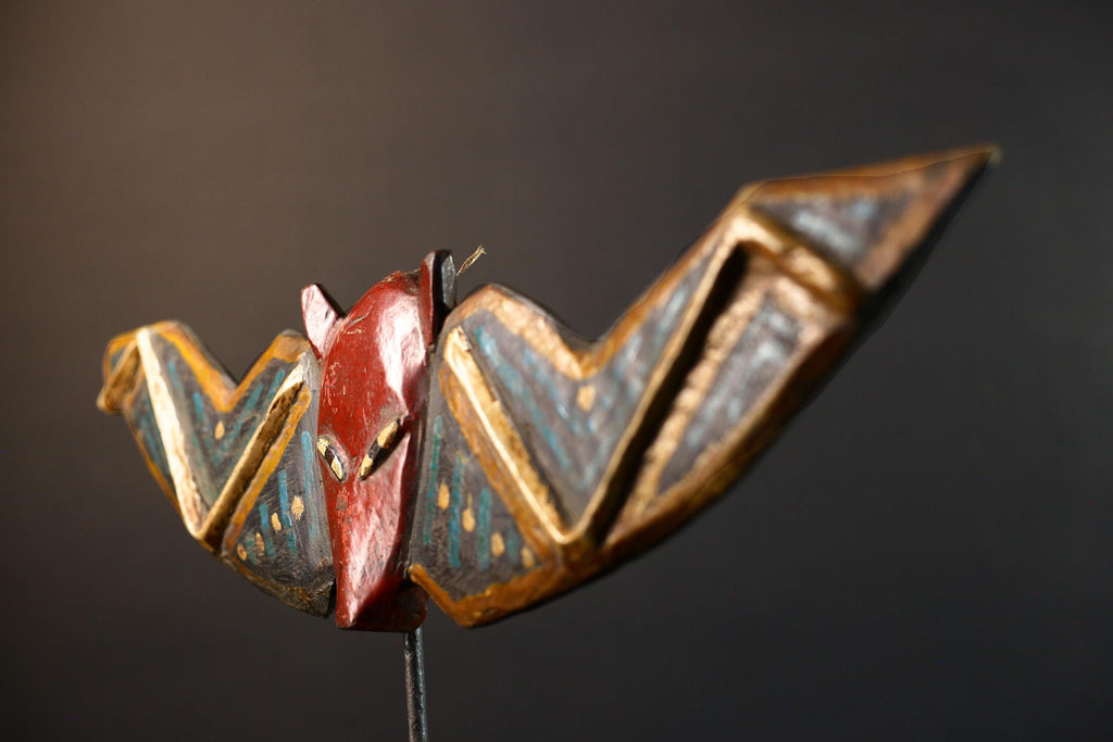 African Bwa butterfly mask wall art tribal spirit decor painted wood Burkina Faso mask wings symbolic traditional handmade cultural-G5366