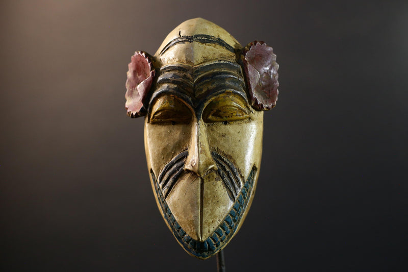 African tribal mask carved wood wall decor painted face mask ethnic spirit art ceremonial sculpture handmade tribal face Congo decor-G5363