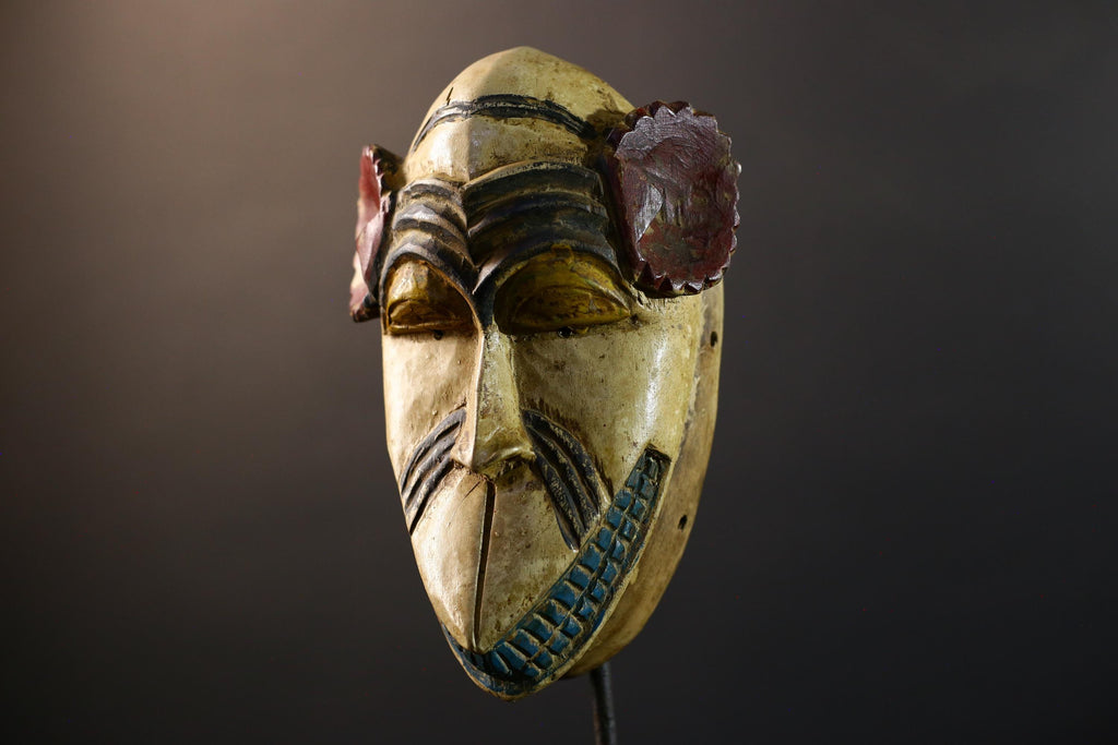African tribal mask carved wood wall decor painted face mask ethnic spirit art ceremonial sculpture handmade tribal face Congo decor-G5363
