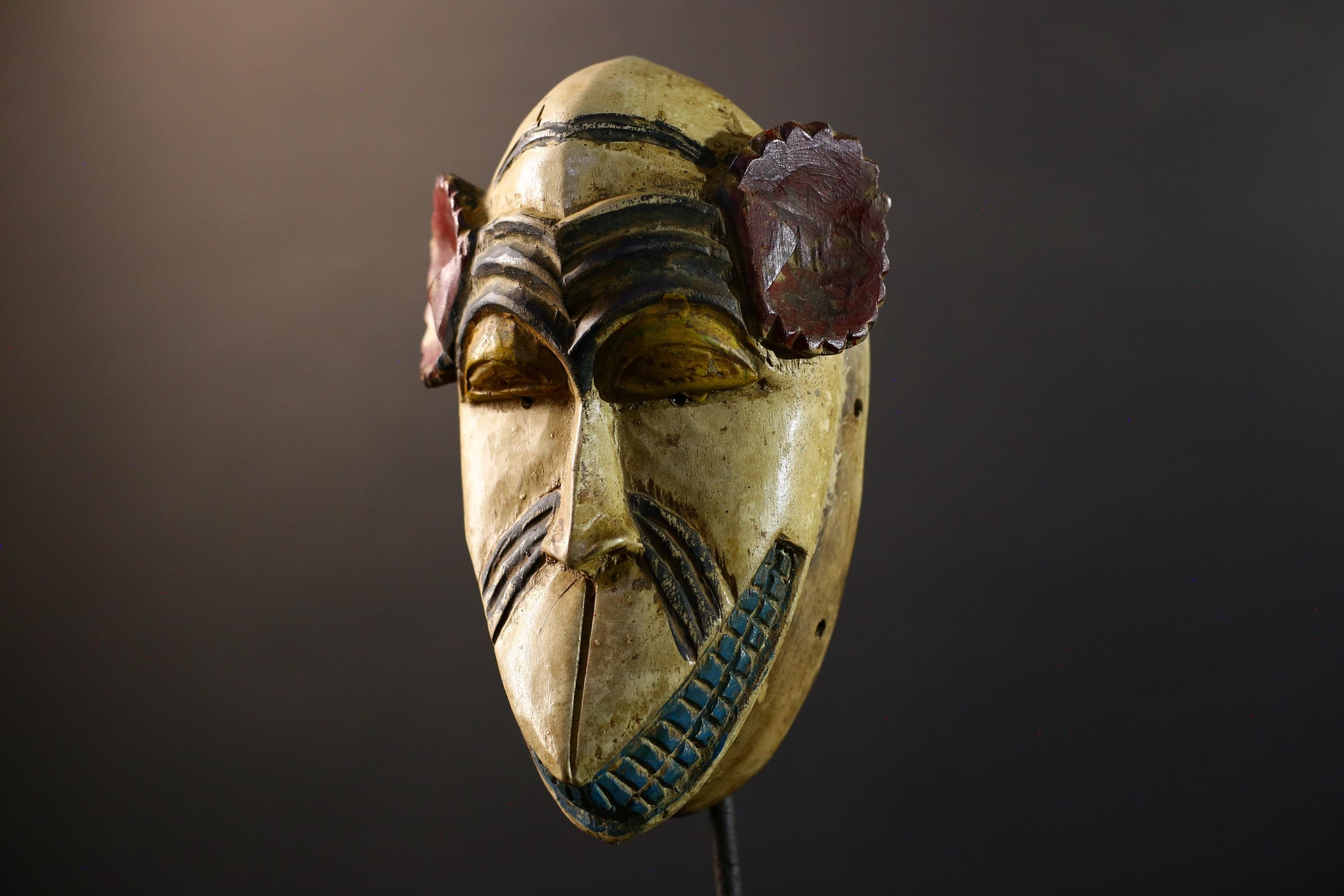 African tribal mask carved wood wall decor painted face mask ethnic spirit art ceremonial sculpture handmade tribal face Congo decor-G5363
