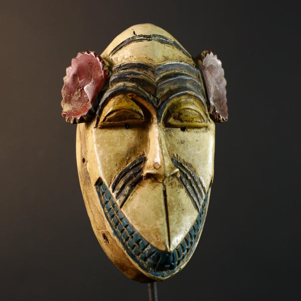 African tribal mask carved wood wall decor painted face mask ethnic spirit art ceremonial sculpture handmade tribal face Congo decor-G5363