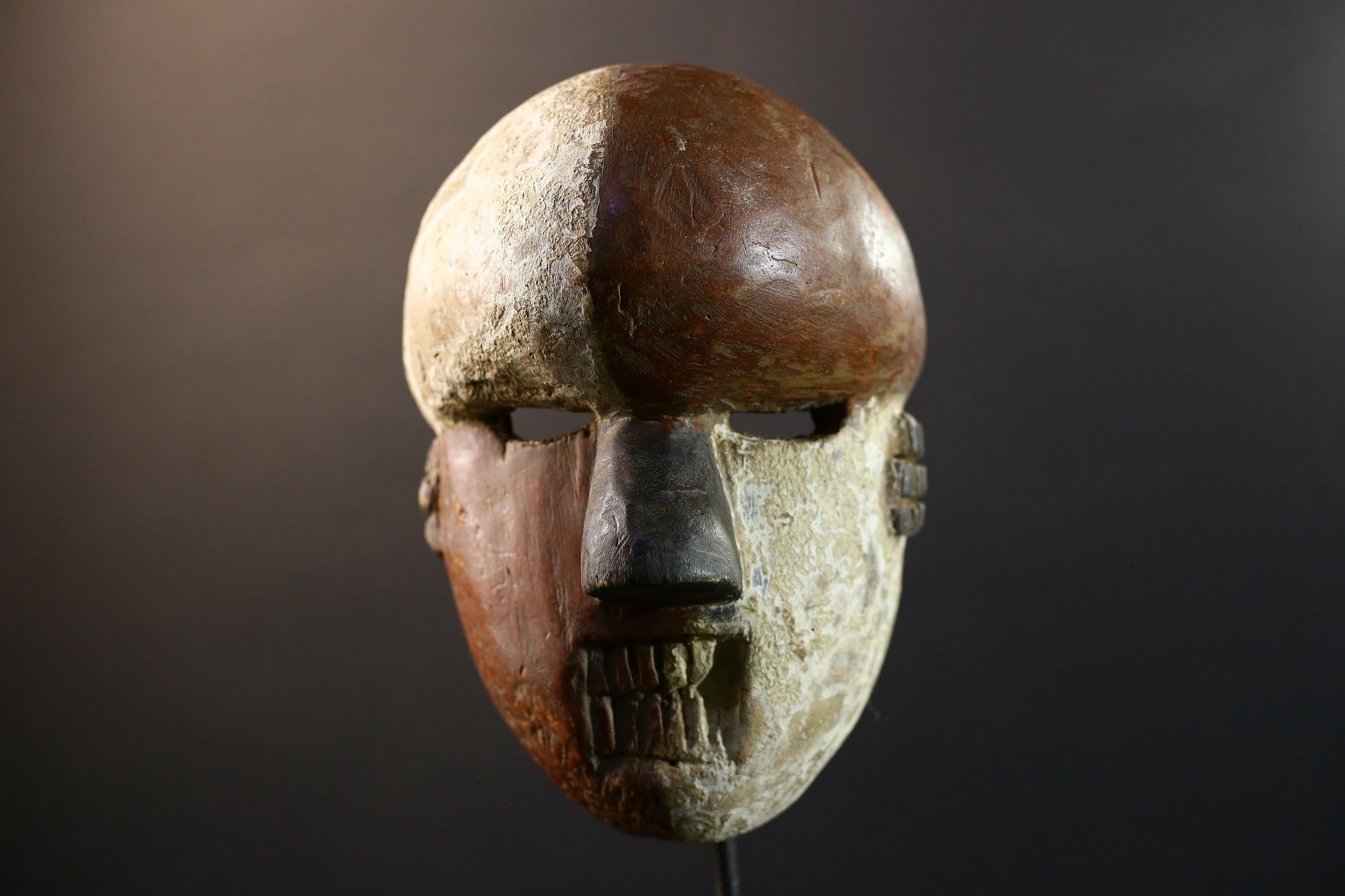 African Grebo mask warrior face split tone tribal wall art carved wood spirit mask handmade sculpture ethnic decor ceremonial figure-G5361