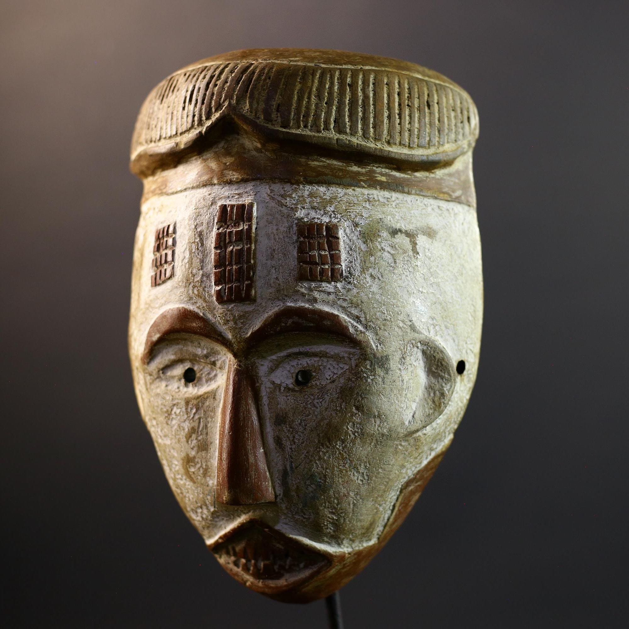 African Mask | Chokwe Cihongo | Angola Tribal Art | Hand-Carved Wood Wall Decor | Vintage African Accent-G5309