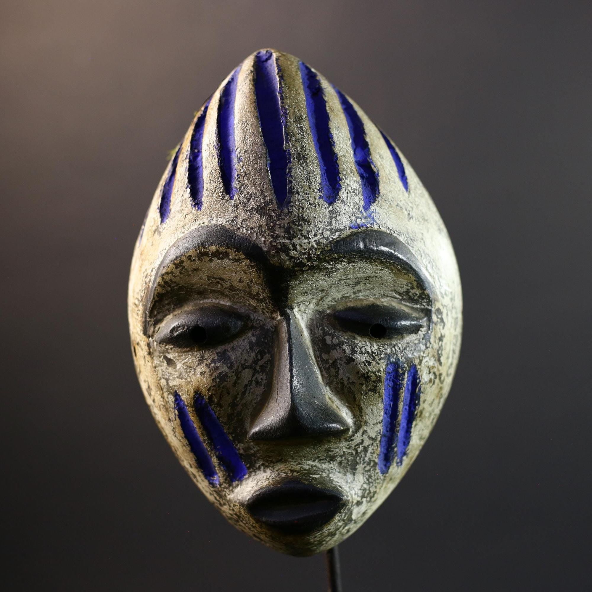 African Mask | Punu White Kaolin | Gabon Tribal Art | Hand-Carved Wood Wall Decor | Vintage African Accent-G5306