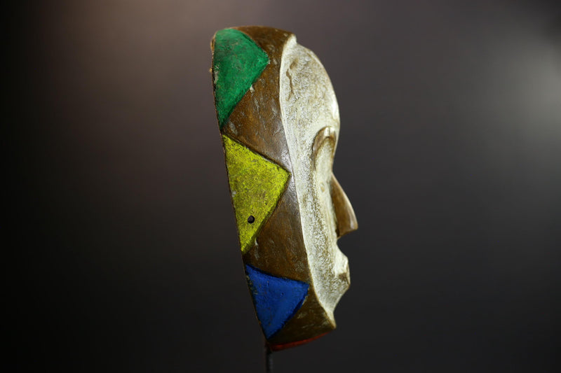 African Mask | Akan Ghana | Kaolin Scarified Face | Hand-Carved Wood Wall Decor | Vintage African Accent-G5301