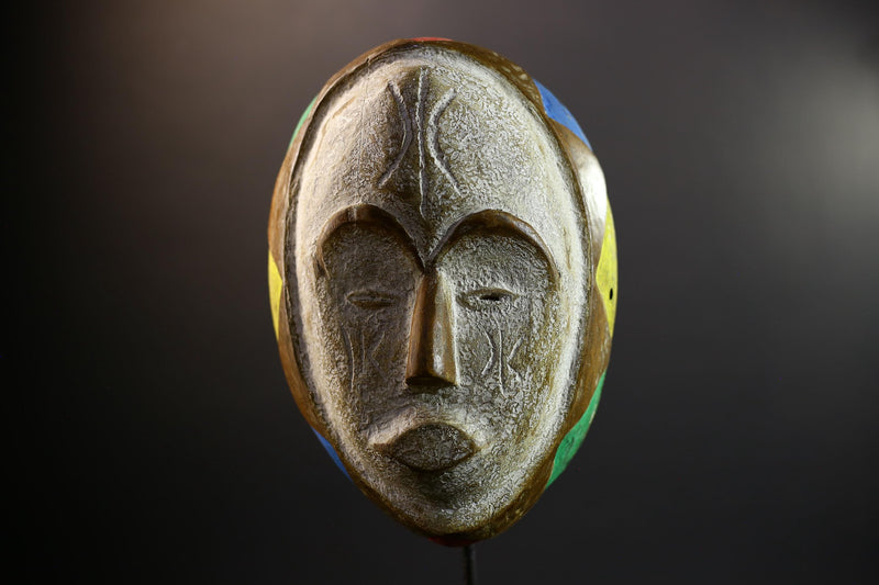 African Mask | Akan Ghana | Kaolin Scarified Face | Hand-Carved Wood Wall Decor | Vintage African Accent-G5301