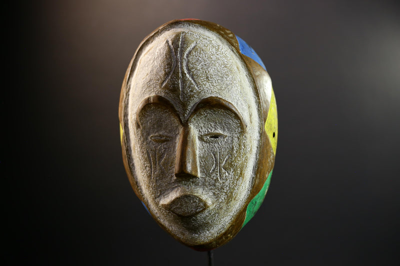 African Mask | Akan Ghana | Kaolin Scarified Face | Hand-Carved Wood Wall Decor | Vintage African Accent-G5301