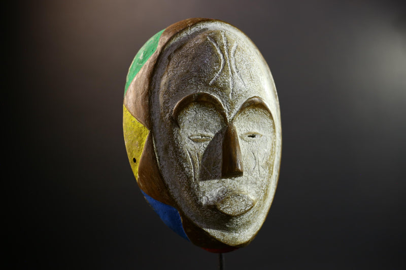 African Mask | Akan Ghana | Kaolin Scarified Face | Hand-Carved Wood Wall Decor | Vintage African Accent-G5301