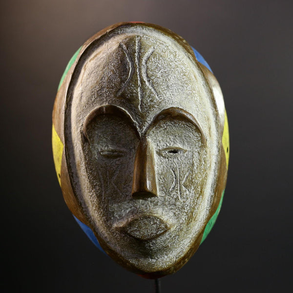 African Mask | Akan Ghana | Kaolin Scarified Face | Hand-Carved Wood Wall Decor | Vintage African Accent-G5301