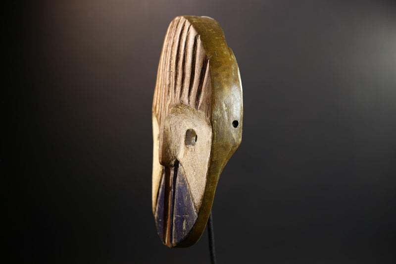 African Mask | Dan Ridged Forehead | Blue Chin Wall Decor | Hand-Carved Wood | Vintage Tribal Art-G5300