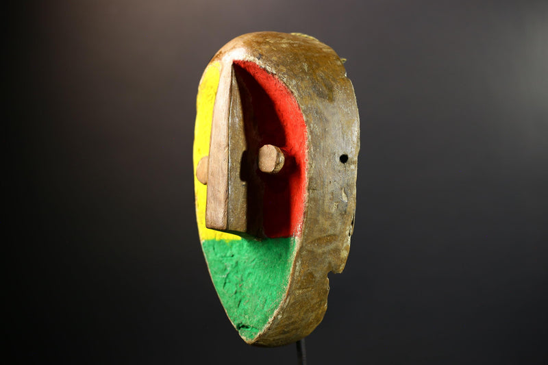 African Mask | Teke Tricolor | Congo Tribal Wall Decor | Hand-Carved Wood | Vintage Modernist Art Accent-G5298