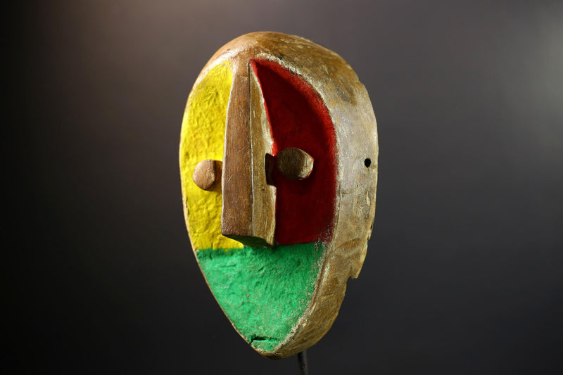 African Mask | Teke Tricolor | Congo Tribal Wall Decor | Hand-Carved Wood | Vintage Modernist Art Accent-G5298