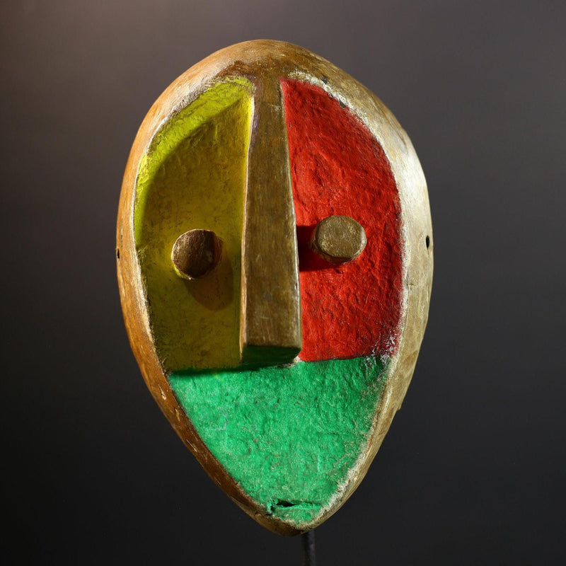 African Mask | Teke Tricolor | Congo Tribal Wall Decor | Hand-Carved Wood | Vintage Modernist Art Accent-G5298