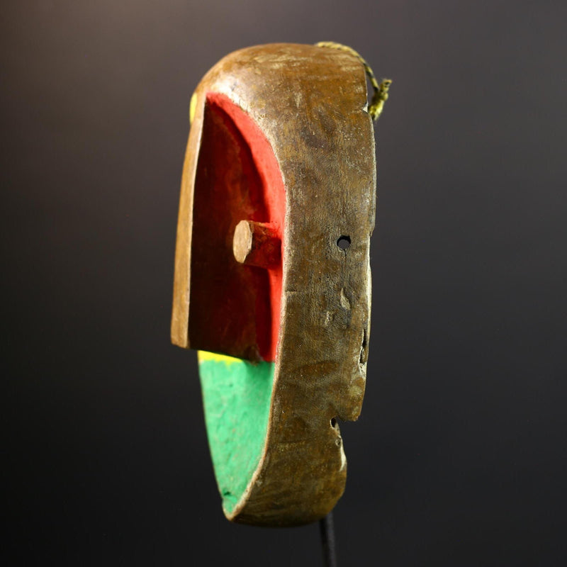 African Mask | Teke Tricolor | Congo Tribal Wall Decor | Hand-Carved Wood | Vintage Modernist Art Accent-G5298