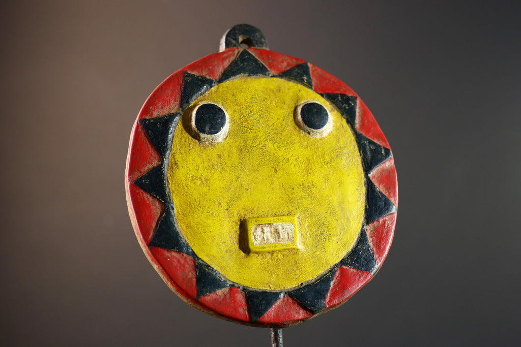 African wall decor, tribal sun mask, cultural wall mask handmade, Bwa Burkina Faso art, carved wood wall hanging, African home accent-G5377