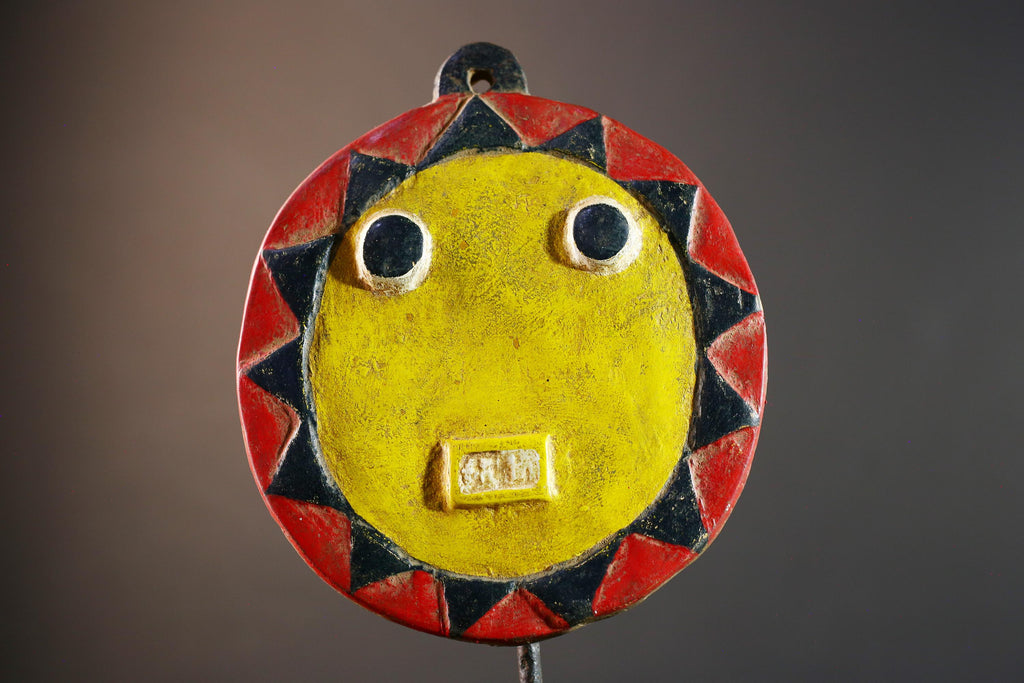 African wall decor, tribal sun mask, cultural wall mask handmade, Bwa Burkina Faso art, carved wood wall hanging, African home accent-G5377