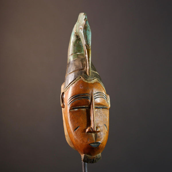 African wall decor, Baule tribal mask, Côte d’Ivoire wood art, cultural wall mask, carved face sculpture, African home accent-G5377