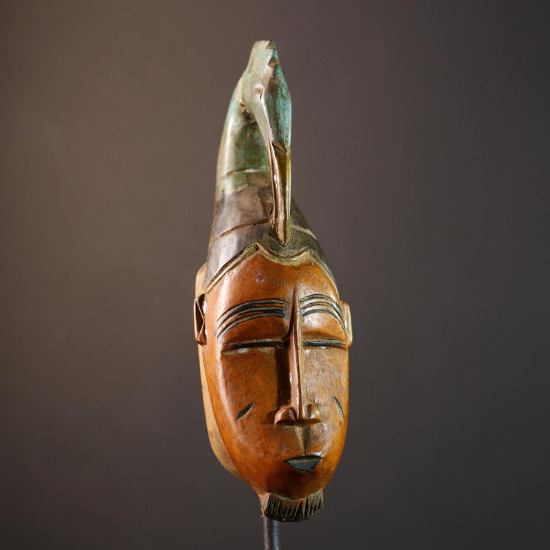 African wall decor, Baule tribal mask, Côte d’Ivoire wood art, cultural wall mask, carved face sculpture, African home accent-G5377