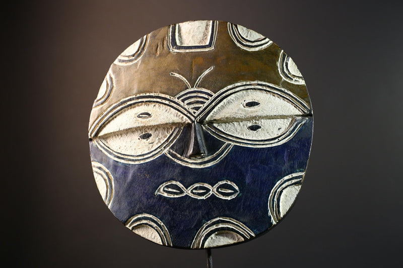 African wall decor, Bwa tribal mask, Burkina Faso plank mask, butterfly spirit wall art, carved wood circle mask, cultural home accent-G5380