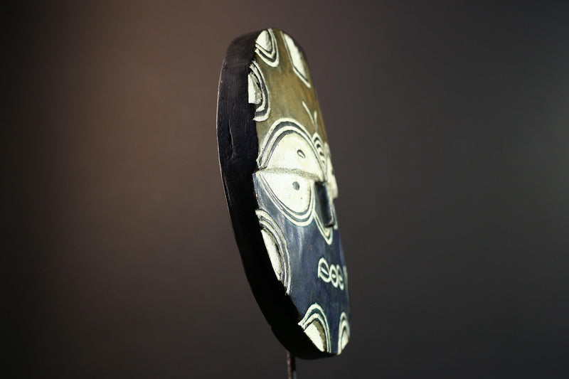 African wall decor, Bwa tribal mask, Burkina Faso plank mask, butterfly spirit wall art, carved wood circle mask, cultural home accent-G5380