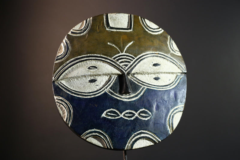 African wall decor, Bwa tribal mask, Burkina Faso plank mask, butterfly spirit wall art, carved wood circle mask, cultural home accent-G5380