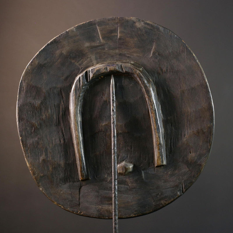 African wall decor, Bwa tribal mask, Burkina Faso plank mask, butterfly spirit wall art, carved wood circle mask, cultural home accent-G5380
